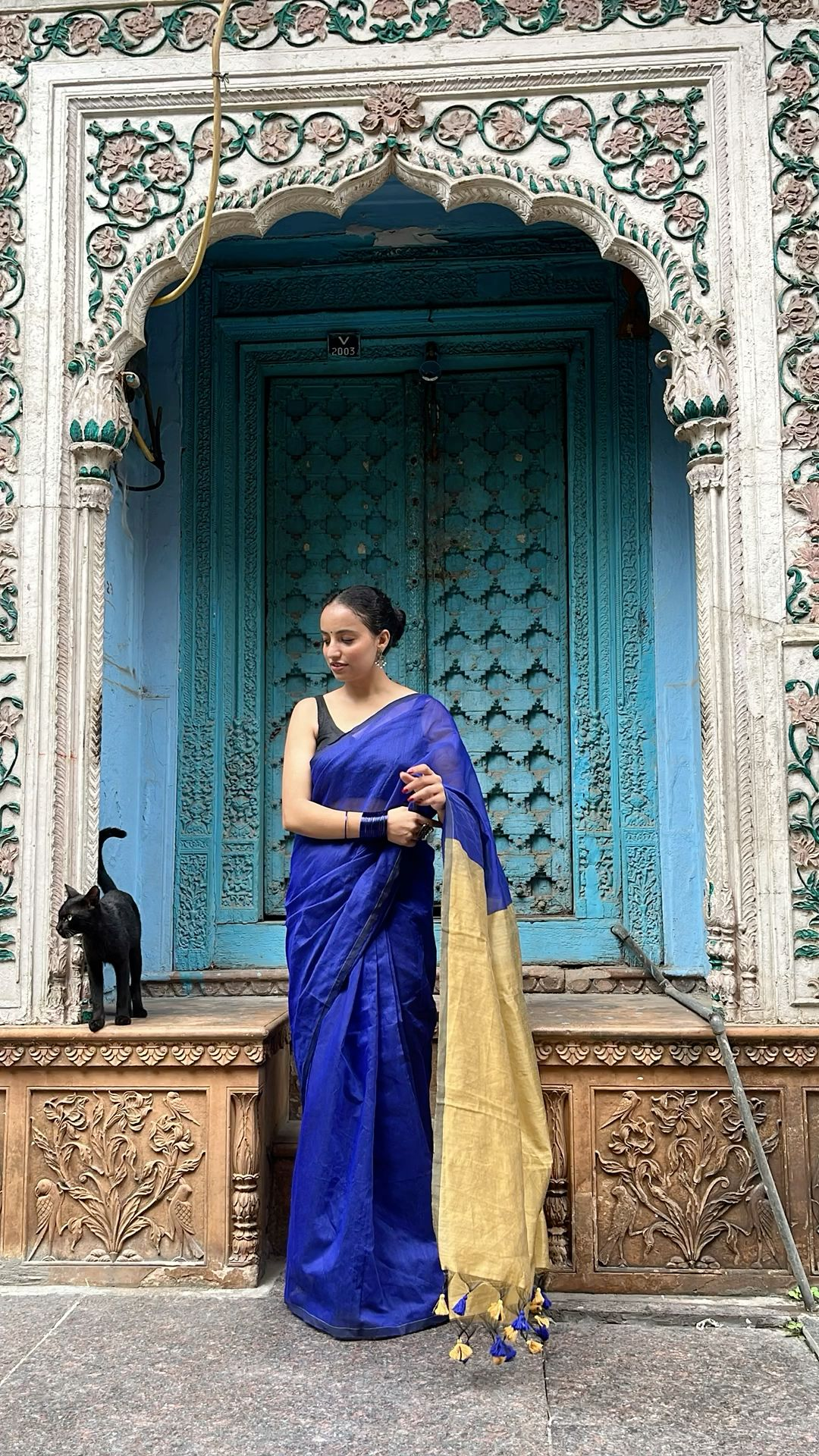 Teal Purple Patterned Saree